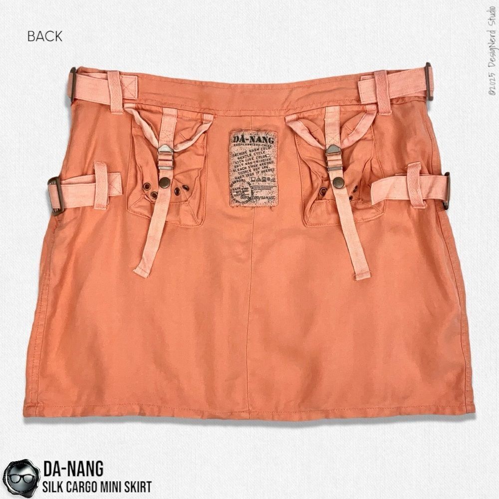 DA-NANG SURPLUS INDO-CHINE VINTAGE SILK PLEATED CARGO MINI SKIRT IN CORAL SMALL - Picture 3 of 13